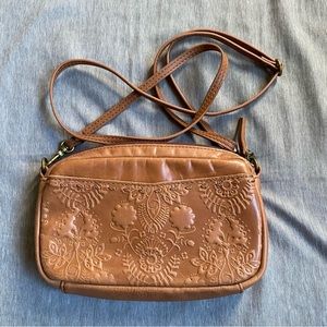 The Sak Brown Leather Embossed Crossbody Bag